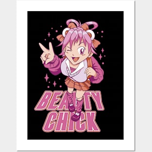 PINK HAIR ANIME GIRL Posters and Art